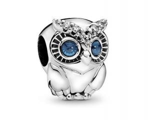 Rodowany srebrny charms do pandora sowa sówka ptak bird owl cyrkonie srebro 925