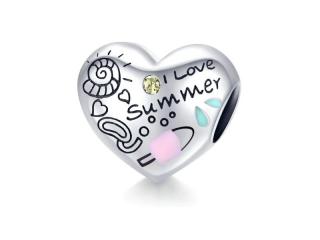 Rodowany srebrny charms do pandora wakacyjne serce serduszko heart lato summer cyrkonie srebro 925