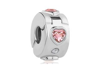 Rodowany srebrny charms pandora otwierany klips serce heart cyrkonie srebro 925