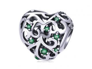 Rodowany srebrny charms pandora serce serduszko heart szmaragdowe cyrkonie srebro 925