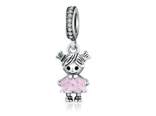 Rodowany srebrny wiszący charms do pandora dziewczynka girl srebro 925