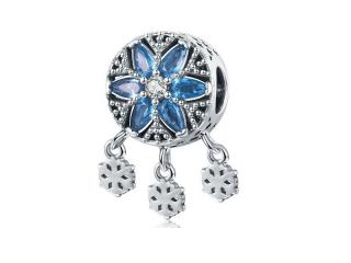 Rodowany srebrny wiszący charms do pandora łapacz snów dreamcatcher płatek śniegu snowflake cyrkonie srebro 925