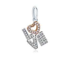 Rodowany srebrny wiszący charms do pandora love miłość serce heart cyrkonie srebro 925