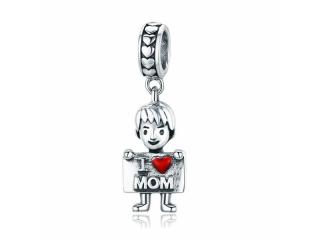 Rodowany srebrny wiszący charms do pandora miłość do mamy I love mom srebro 925