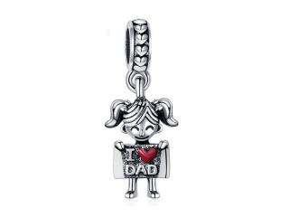 Rodowany srebrny wiszący charms do pandora miłość do taty I love dad srebro 925