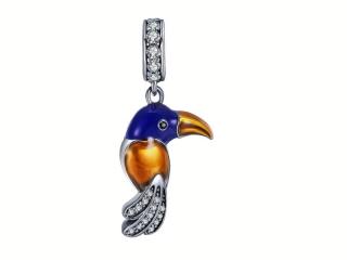 Rodowany srebrny wiszący charms do pandora papuga papużka parrot cyrkonie srebro 925