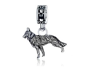 Rodowany srebrny wiszący charms do pandora przywieszka wilk wolf srebro 925