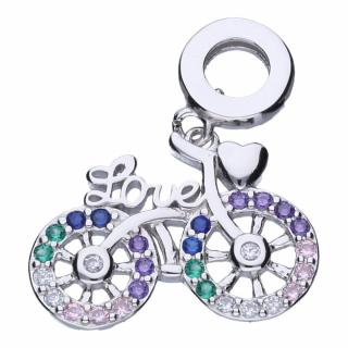 Rodowany srebrny wiszący charms do pandora rower bicycle cyrkonie srebro 925