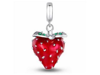 Rodowany srebrny wiszący charms do pandora truskawka poziomka strawberry cyrkonie srebro 925