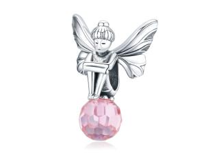 Rodowany srebrny wiszący charms do pandora wróżka fairy cyrkonia srebro 925