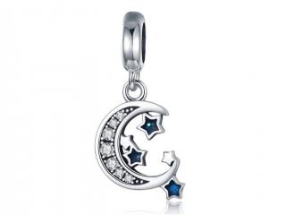 Rodowany srebrny wiszący charms pandora księżyc gwiazdy moon stars cyrkonie srebro 925