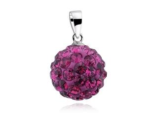 Wisiorek kulka kryształki Swarovski fuksja 12mm shamballa discoball srebro 925