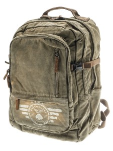 PLECAK DUŻY A4 NA LAPTOP NA UCHWYT DO WALIZKI PŁÓTNO KHAKI SKÓRA GREENBURRY 5889-30 AVIATOR VINTAGE