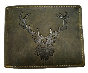 PORTFEL POZIOM Z WIZERUNKIEM GŁOWY JELENIA SKÓRA VINTAGE OLIV GREENBURRY 1705-RS-30