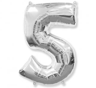 Balon foliowy CYFRA "5" srebrna 100 cm
