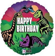 Balon foliowy okrągły, Happy Birthday dinozau