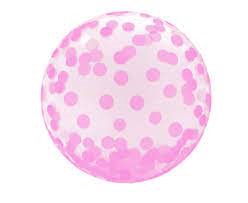 Balon transparentny różowe grochy, foliowy