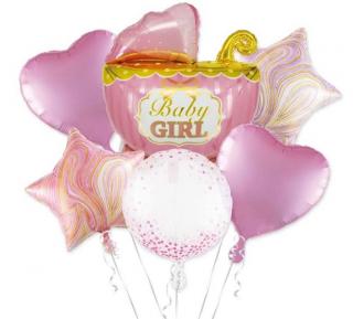 Zestaw różowych balonów foliowych Wózek Baby