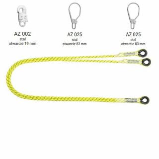 LB 102 HV - Podwójna linka bezpieczeństwa HV z zatrzaśnikami AZ002, AZ025, AZ025, kolor jaskrawy żółto-zielony wysokowidzialny - dł. 2 m