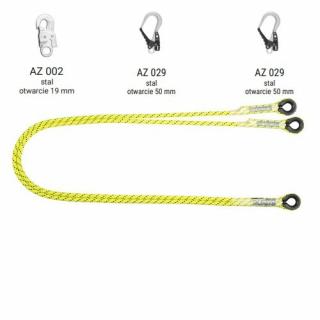 LB 102 HV - Podwójna linka bezpieczeństwa HV z zatrzaśnikami AZ002, AZ029, AZ029, kolor jaskrawy żółto-zielony wysokowidzialny - dł. 2 m