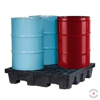 Paleta (wanna) wychwytowa Justrite, polietylenowa Eco 100%, 276 l, 4 beczki/kwadrat, czarny