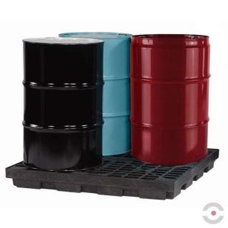 Paleta (wanna) wychwytowa Justrite, polietylenowa LOW, Eco 100%, platforma robocza, 4 beczki, czarny