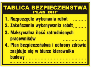 TABLICA BEZPIECZEŃSTWA PLAN BHP