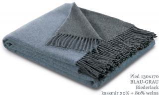 Pled Biederlack wełniany Blau-Grau. Kaszmir 20% + 80% wełna owcza.