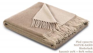 Pled wełniany z kaszmirem Biederlack Natur-Sand. Kaszmir 20% + 80% wełna owcza.