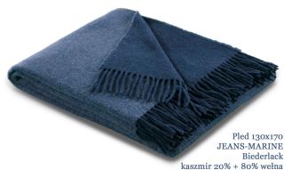 Wełniany pled Jeans-Marine z kaszmirem Biederlack. Kaszmir 20% / 80% wełna owcza.