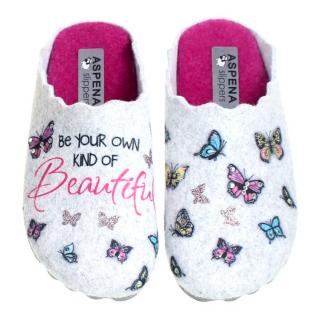 Pantofle damskie Aspena Slippers 18H-7001 PICOS BURDEOS Aspena Slippers 18H-7001 PICOS BURDEOS pantofle damskie szare