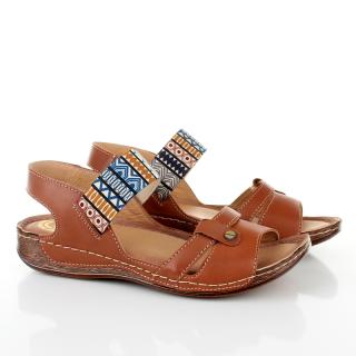Sandały damskie Waldi 738 K07 RUDY sandały damskie Waldi 738 K07 RUDY  skórzane brązowe ze wzorem azteckim comfort shoes
