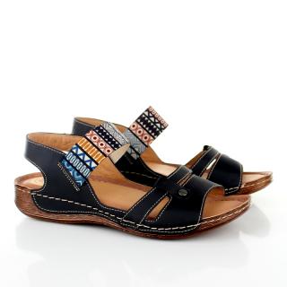 Sandały damskie Waldi 738 K1 CZARNY czarne ze wzorem azteckim Sandały damskie Waldi 738 K1 CZARNY skórzane czarne ze wzorem azteckim comfort shoes