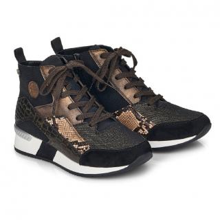 Sneakersy damskie wodoodporne Rieker N7610-00 BLACK COMBINATION Rieker N7610-00 BLACK COMBINATION sneakersy damskie wodoodporne brązowo-czarne