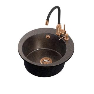 ART JAMES 210 zlewozmywak granitowy czarny z baterią Maggie PVD i dozownikiem czarny opalizacja miedziana Zlewozmywak ART JAMES 210 Steingran Art Copper Black Pearl