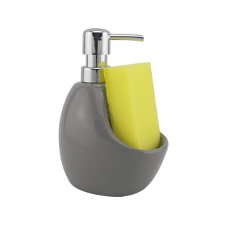 DOZOWNIK MINI CERAMICZNY DO MYDŁA LUB PŁYNU DO NACZYŃ JASNOSZARY LAKIEROWANY. DOZOWNIK CERAMICZNY SZARY