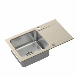 EDWARD 111 zlewozmywak granit beż z komorą stalową 78x44x19 z syfonem Zlewozmywak EDWARD 111  Hybrid Plus beżowy