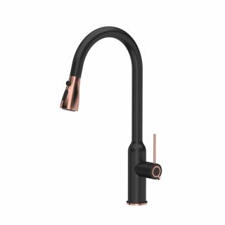 JESSICA Q Line Pull stalowa bateria kuchenna z wyciąganą wylewką Very black mat - czarny mat Nano PVD miedź Quadron Stalowa bateria kuchenna z wyciąganą wylewką czarna mat