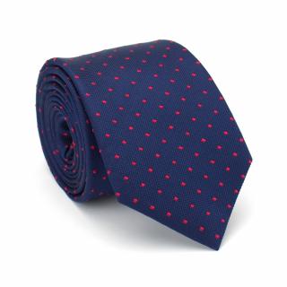 OUTLET-KR-027 Niebieski krawat męski jedwabny - elegancki krawat na prezent