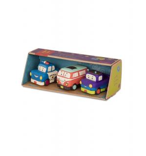 3 miękkie autka: busik, radiowóz, pick-up B.Toys