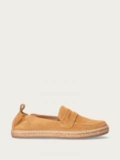 Musztardowe nubukowe espadryle