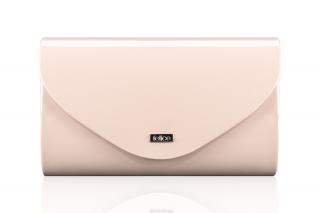 Elegancka kopertówka FELICE, błyszcząca, wzór F15, jasnoróżowa