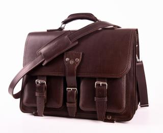 Elegancka skórzana teczka z miejscem na laptopa, torba BarellyBags model Winnetou XL, Kasztanowy Brąz