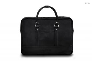 Miejska torba na laptopa 15", SOLIER S04, czarna z białymi nitami