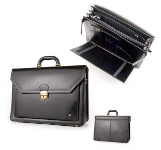 Skórzana teczka biznesowa z organizerem, aktówka z miejscem na laptop, wzór ST-405/B Black