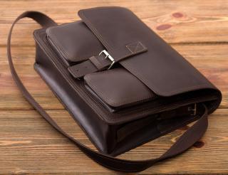 Torba skórzana Vintage z paskiem na ramię BarellyBags, Mexico Slim, Kasztanowy brąz, XXL