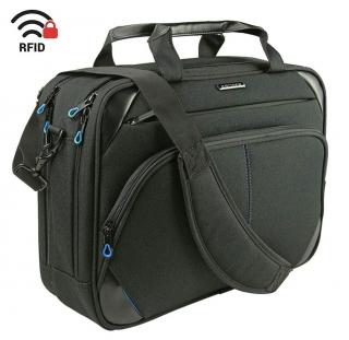 Wodoodporna torba na laptopa 15,6", teczka biznesowa z ochroną RFID  firmy KROSER czarny/niebieski
