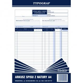 Druk Arkusz Spisu z Natury A4 TYPOGRAF