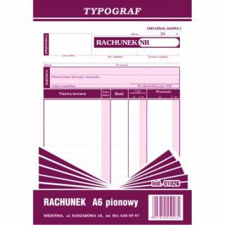 Druk rachunek zwykły A6 TYPOGRAF pion