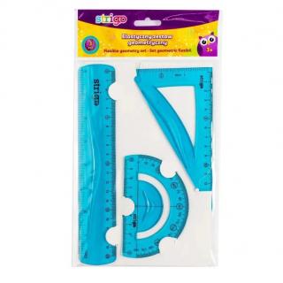 Komplet geometryczny 20cm STRIGO linijka ekierka kątomierz elastyczny niebieski
